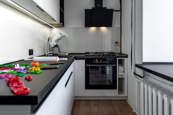 kitchen interior with cookie cutters, cooking cookies.