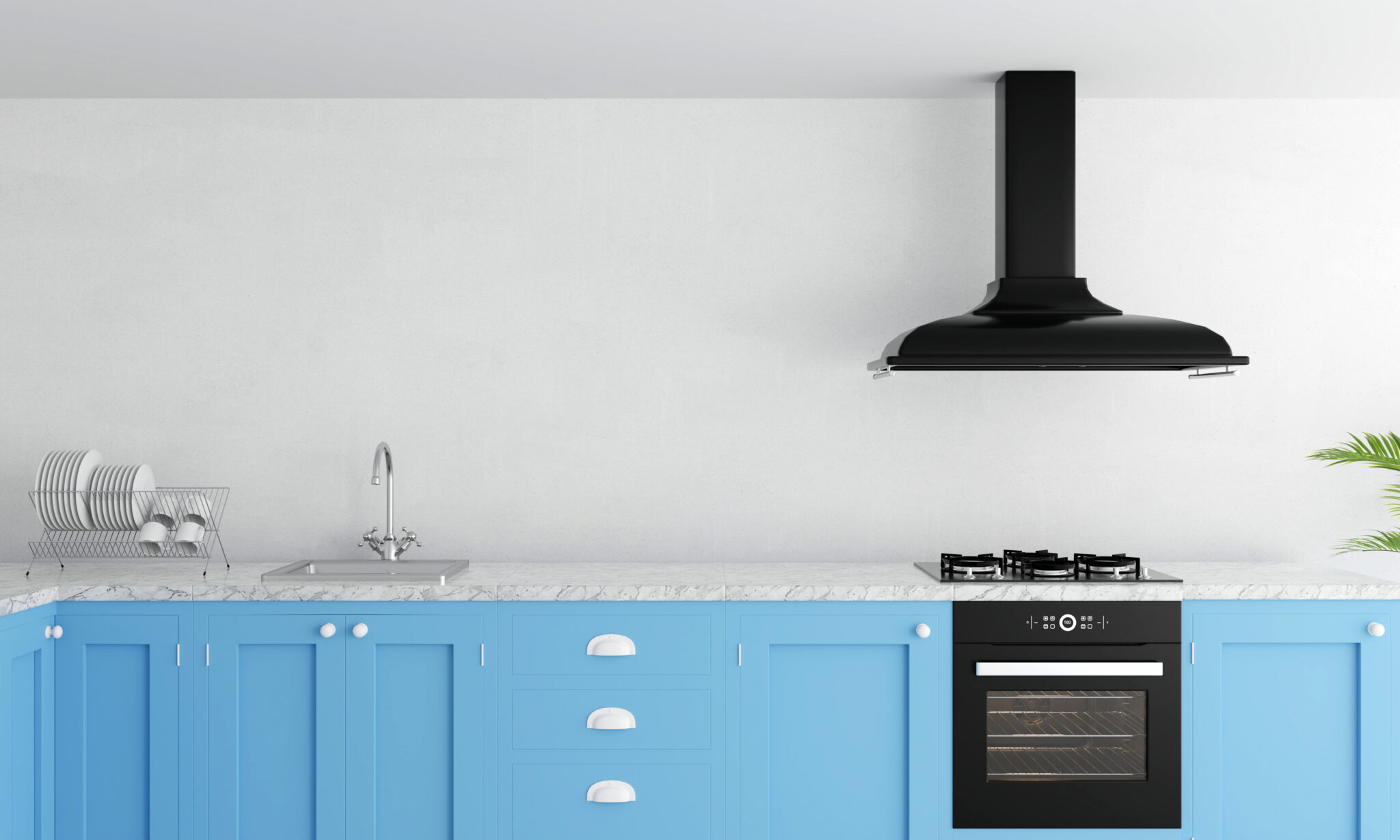 modern kitchen countertop with gas stove and sink for mock up, 3